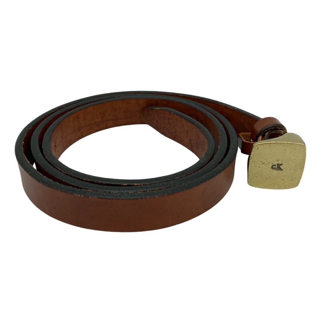 Vintage Calvin Klein Brown Leather Belt with Brass Buckle - Picture 1 of 5